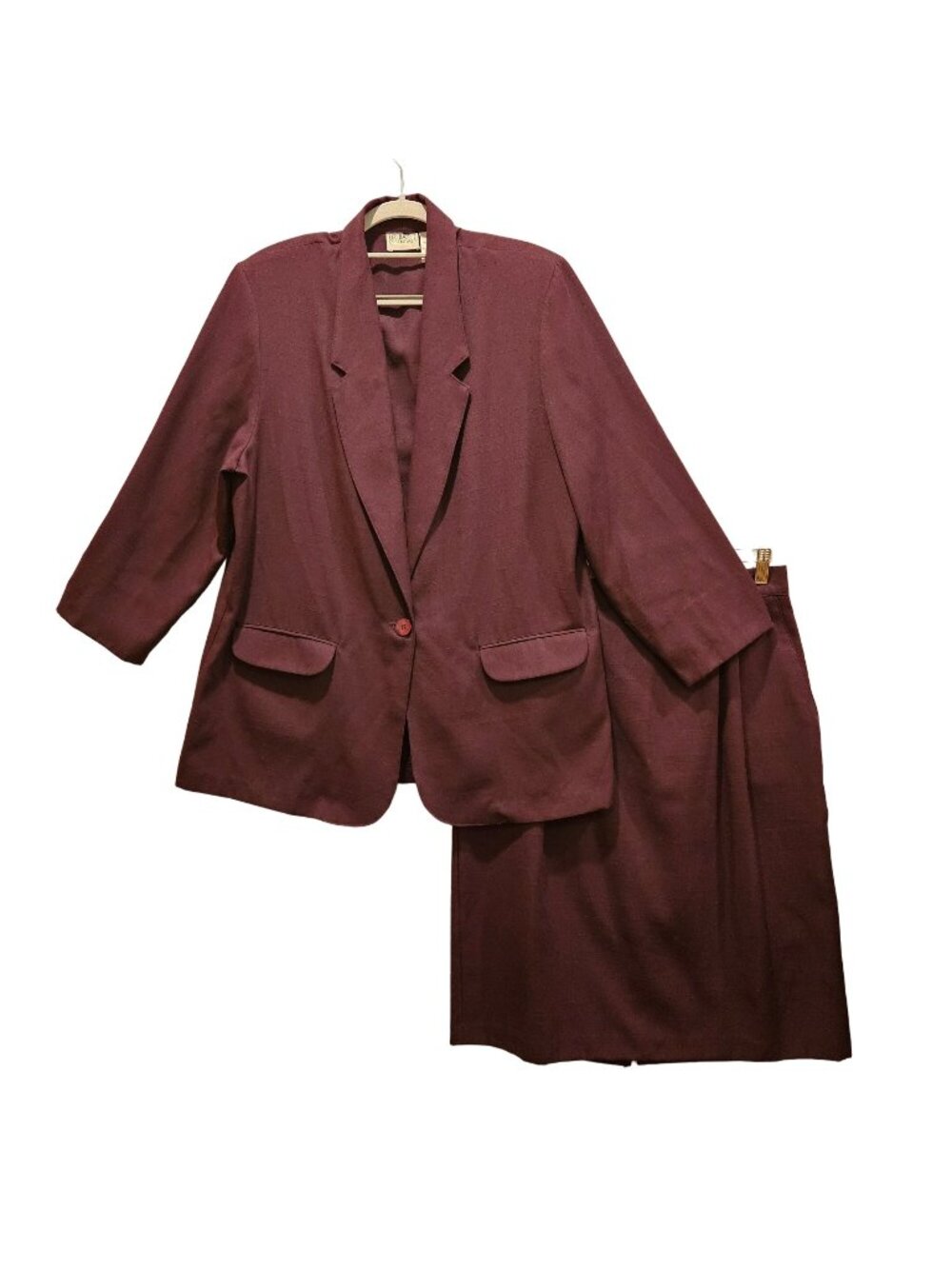 Liz Baker Essentials Skirt Suit Set Womens 16 Dark Purple notched Pleated career
